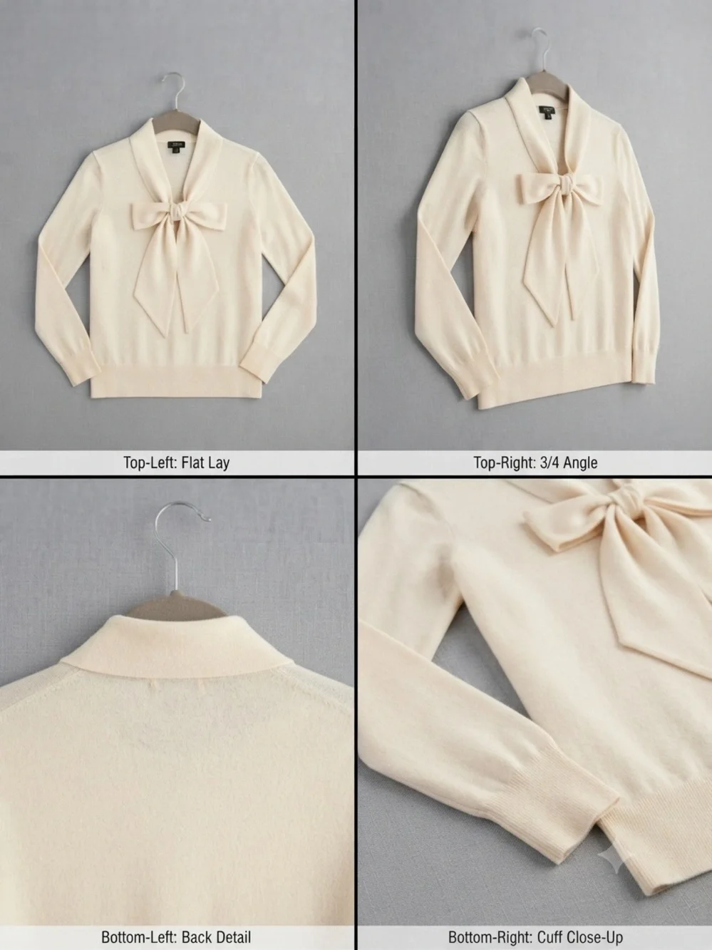 J. Crew Cream Tie-Neck 100% Wool Sweater